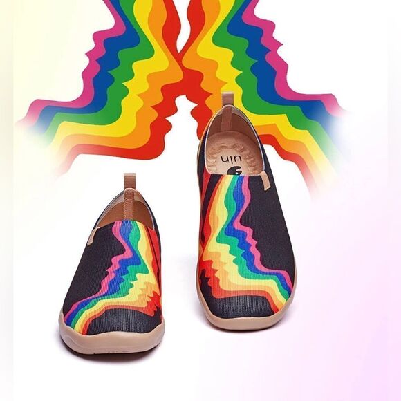 UIN Shoes - UIN Women's Slip On Casual Knitted Comfort Soft Walking Shoes (Rainbow Love)